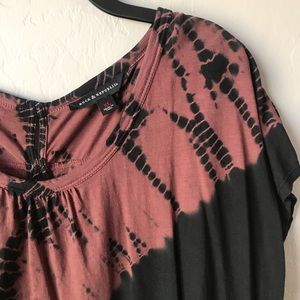 Red & Black Tie Dye Top with Skull Button Detail